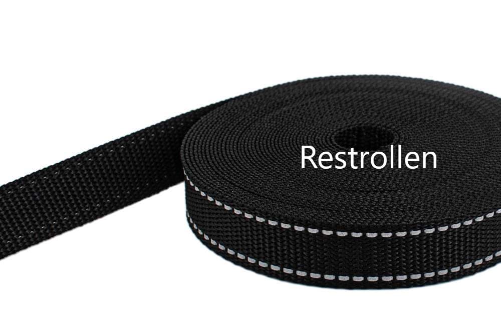 Bild von Restpostenbox 40mm breites PP-Gurtband 1,4mm stark, 25m -  schwarz mit Reflektorstreifen (UV)