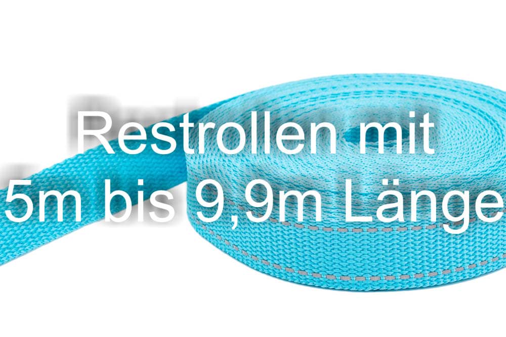 Bild von Restpostenbox 30mm breites PP-Gurtband 1,4mm stark, 25m - türkis mit Reflektorstreifen (UV)