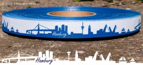 1m SKYLINE Webband - 16mm breit - HAMBURG blau/weiß *Abverkauf*
