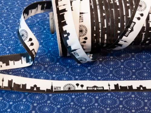 Bild von 1m SKYLINE Webband - 16mm breit - WIEN schwarz/weiß