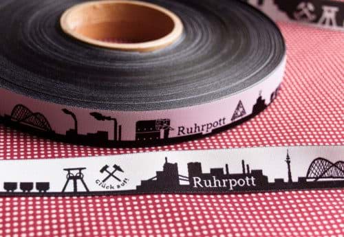 Bild von 1m SKYLINE Webband - 16mm breit - RUHRPOTT schwarz/weiß