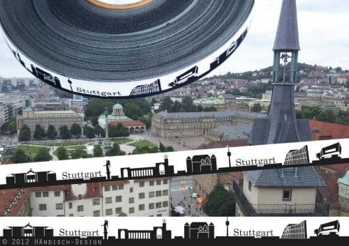 Bild von 1m SKYLINE Webband - 16mm breit - STUTTGART schwarz/weiß