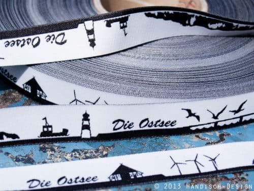 Bild von 1m SKYLINE Webband - 16mm breit - OSTSEE schwarz/weiß