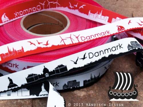 Bild von 1m SKYLINE Webband - 16mm breit - DANMARK schwarz/weiß