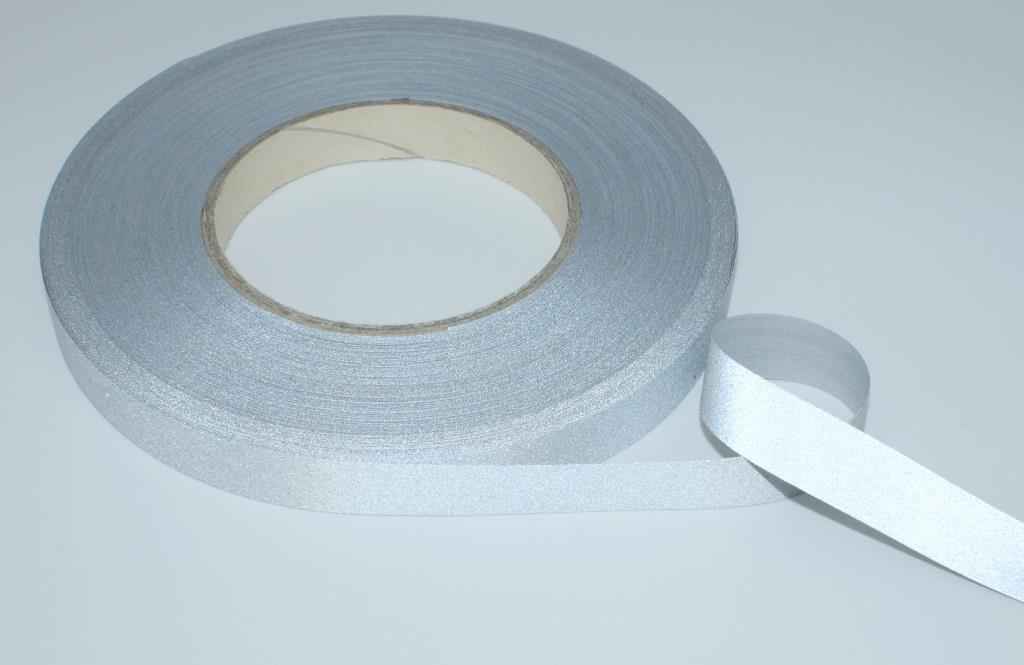 Bild von 50m Reflektierendes Band / Reflektorband 15mm breit - silber - zum Aufnähen