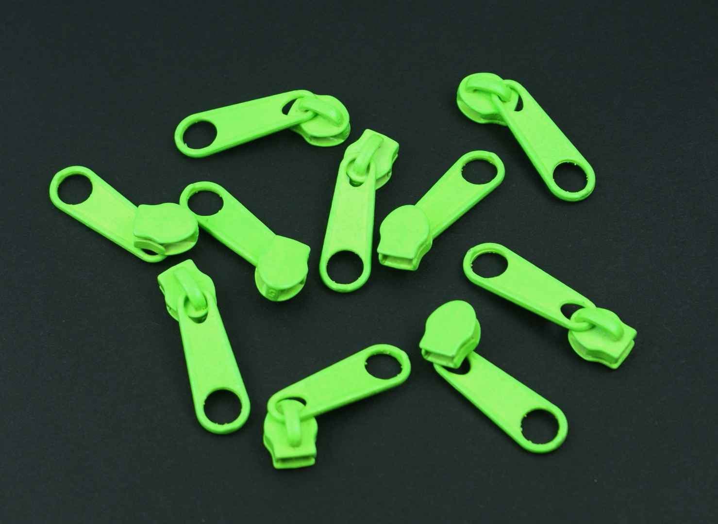 Bild von Zipper für 5mm Reißverschlüsse, Farbe: neongrün - 10 Stück