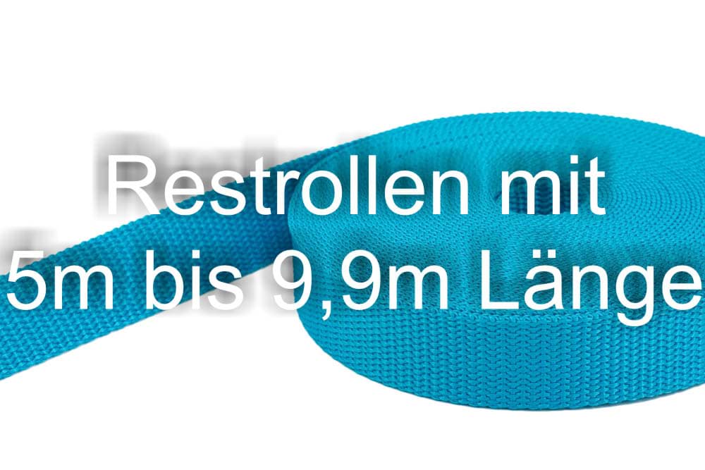Bild von Restpostenbox 25mm breites PP - Gurtband 1,4mm stark, 25m aquamarin (UV)