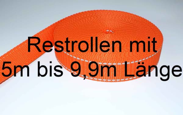 Bild von Restpostenbox 25mm breites PP-Gurtband 1,4mm stark, 25m - orange mit Reflektorstreifen (UV)