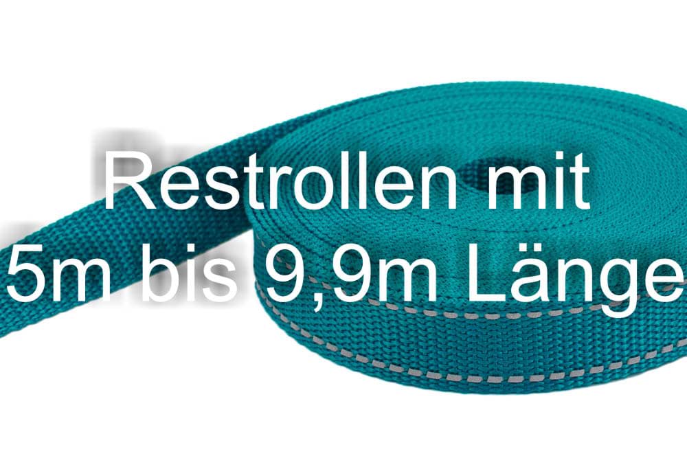 Bild von Restpostenbox 25mm breites PP-Gurtband 1,4mm stark, 25m - petrol mit Reflektorstreifen (UV)