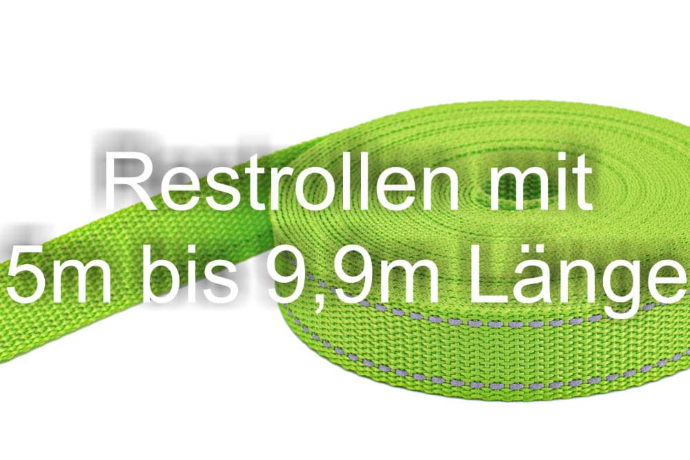 Bild von Restpostenbox 20mm breites PP-Gurtband 1,4mm stark, 25m - limone mit Reflektorstreifen (UV)