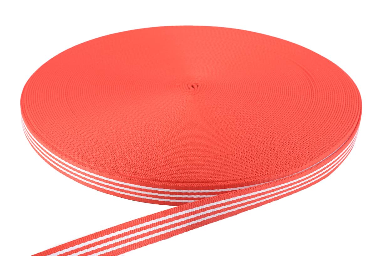 Bild von 50m PP Gurtband - 23mm breit - 2,4mm stark - rot mit Streifen