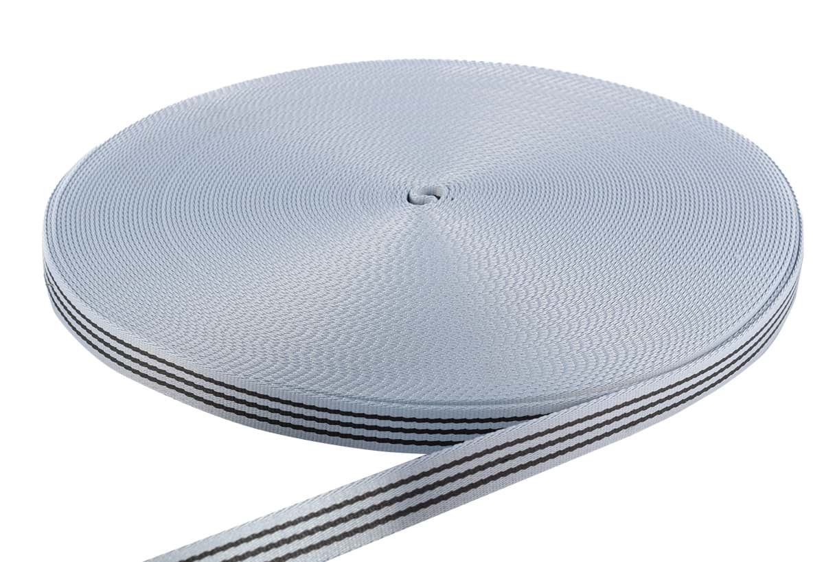 Bild von 50m PP Gurtband - 23mm breit - 2,4mm stark - hellblau mit Streifen