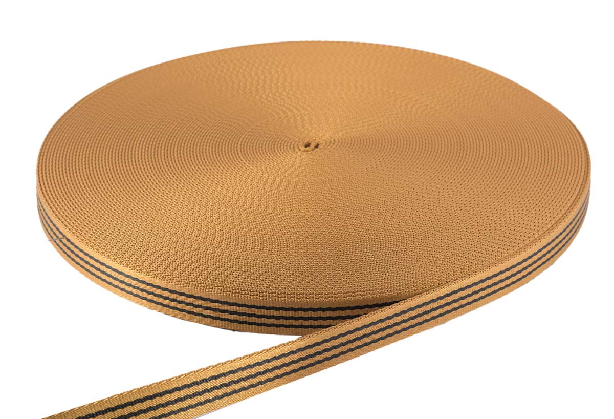 Bild von 50m PP Gurtband - 23mm breit - 2,4mm stark - cognac mit Streifen
