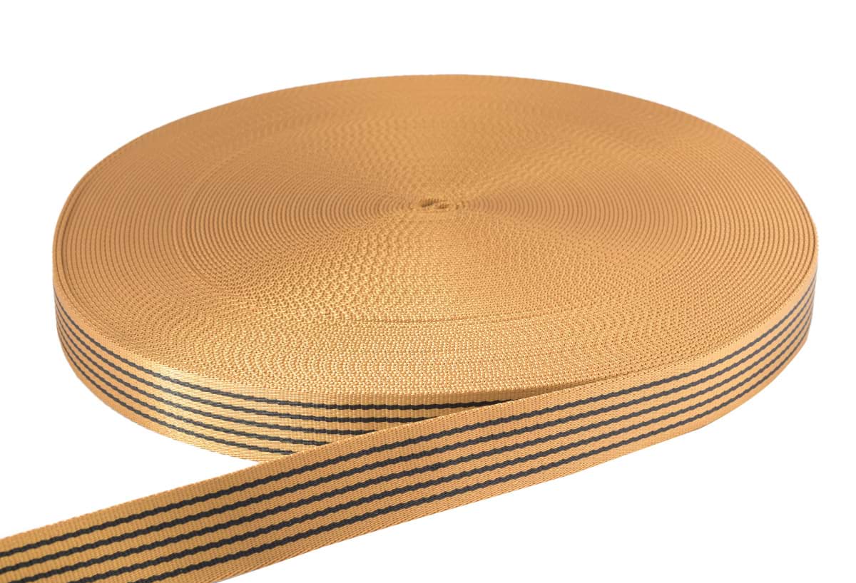 Bild von 50m PP Gurtband - 38mm breit - 2,4mm stark - cognac mit Streifen