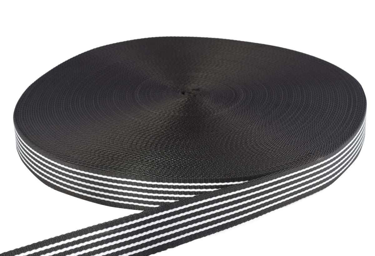 Bild von 50m PP Gurtband - 38mm breit - 2,4mm stark - schwarz mit Streifen