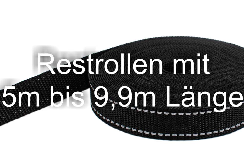 Restpostenbox 30mm breites PP-Gurtband 1,4mm stark, 50m - schwarz mit Reflektorstreifen (UV)