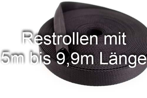 Restrollen 25mm breites Schlauchgurtband, 25m - schwarz (UV)