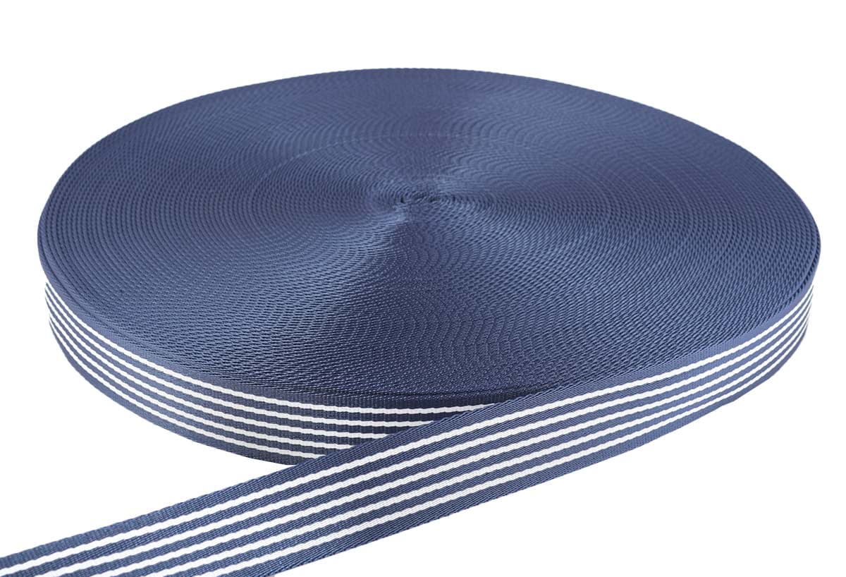 50m PP Gurtband - 23mm breit - 2,4mm stark - dunkelblau mit Streifen