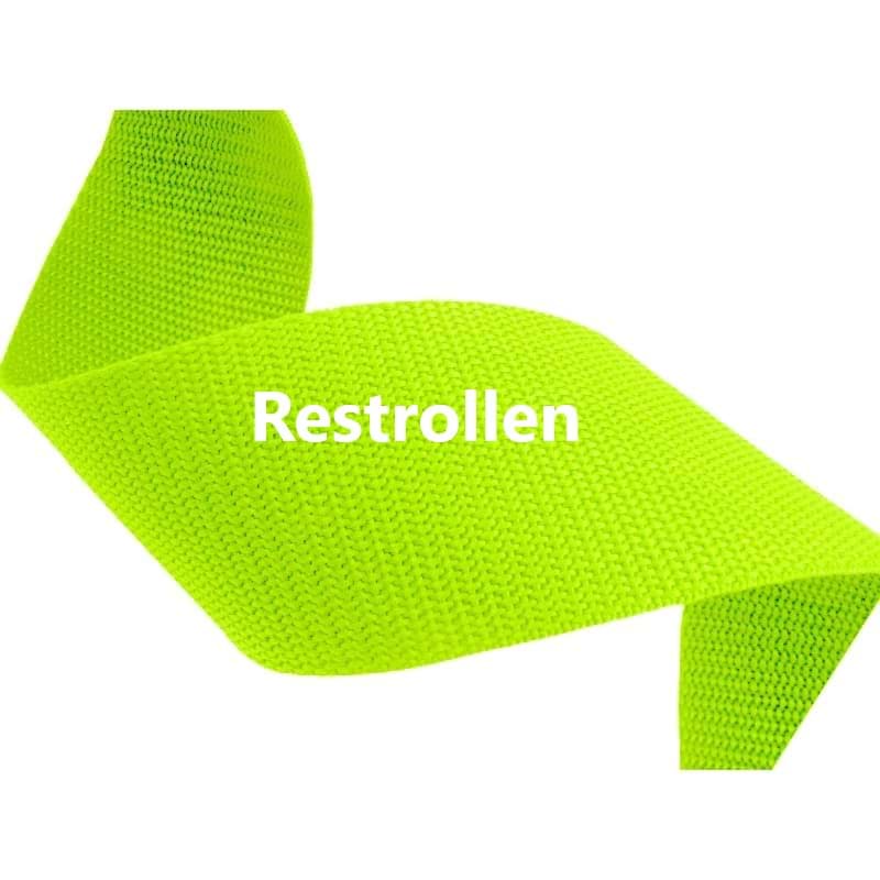 Restpostenbox 15mm breites PES-Gurtband 1,1mm stark, 42,6m - neongrün