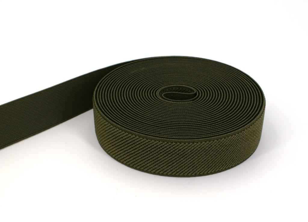 50m Rolle Gummiband - Farbe: khaki - 25mm breit