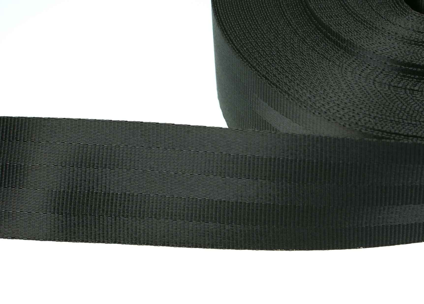 250m Sicherheitsgurtband schwarz aus Polyester, 47mm breit - Made in Germany