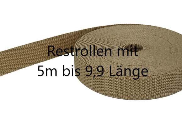 Restpostenbox 15mm breites PP-Gurtband 1,4mm, 25m - sandgold (UV)