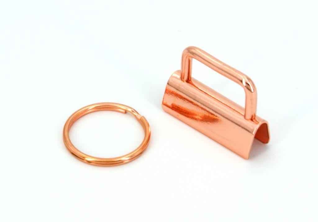 30mm Rohlinge / Klemmschließe für Schlüsselanhänger - Rosegold - 100 Stück