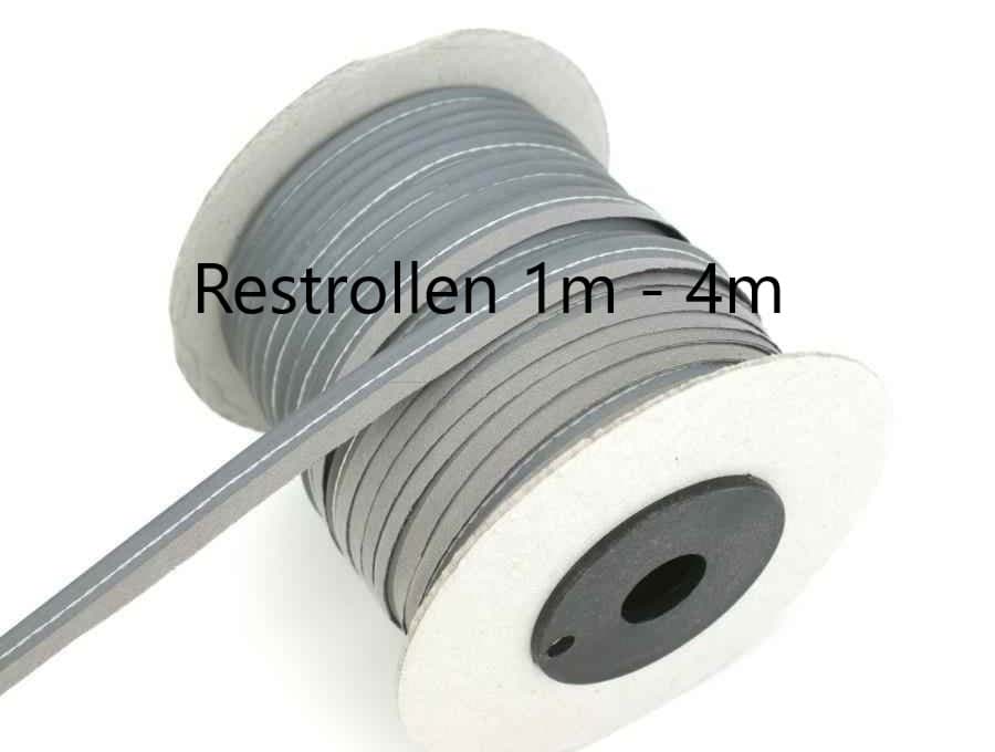 Restpostenbox reflektierendes Paspelband/Reflektorpaspel mit grauem Grundstoff - festere Ausführung - 47m