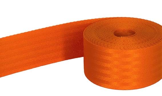 50m Sicherheitsgurtband orange aus Polyamid, 38mm breit - bis 1,5t belastbar