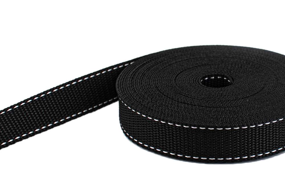 10m PP Gurtband - 50mm breit - 1,4mm stark - schwarz mit weißem Faden (UV)