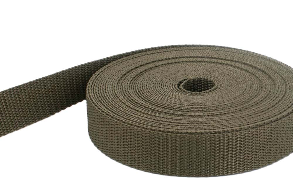 10m PP Gurtband - 10mm breit - 1,4mm stark - khaki (UV)
