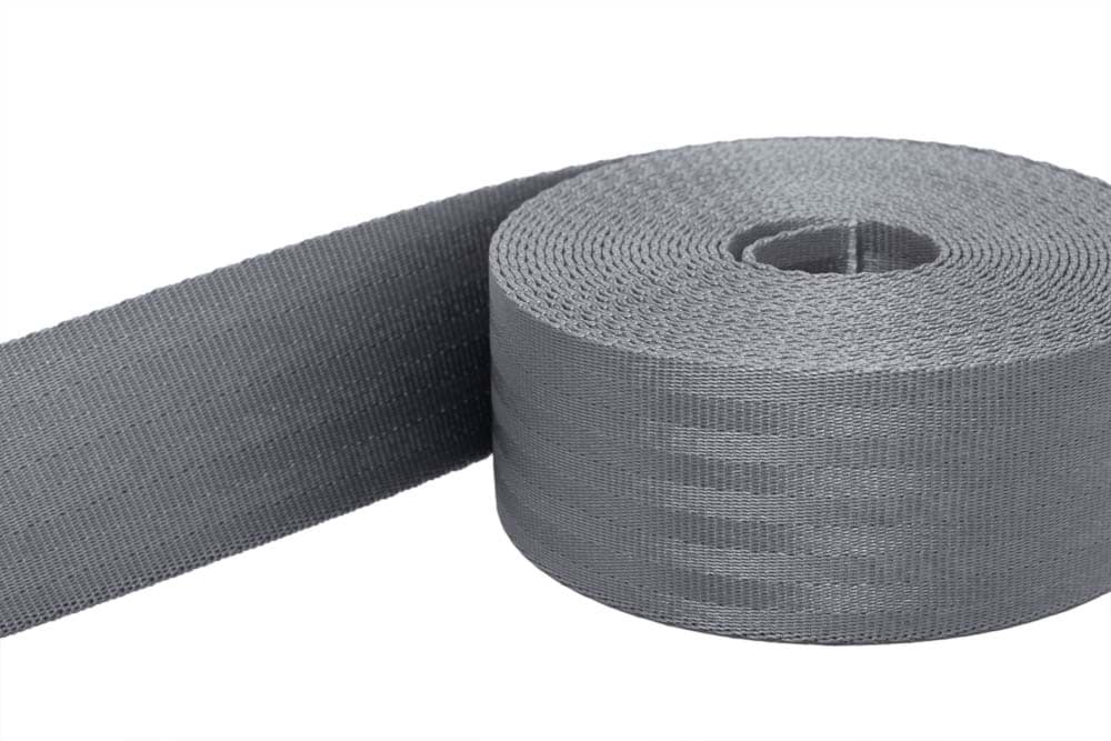 50m Sicherheitsgurtband dunkelgrau aus Polyamid - 38mm breit - bis 1,5t belastbar