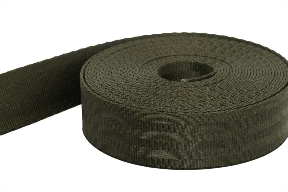 5m Sicherheitsgurtband / Kindergurt khaki aus Polyamid - 25mm breit - bis 1t belastbar