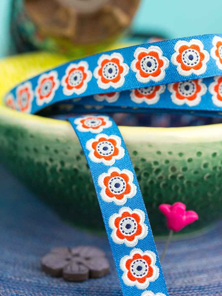 1m Webband Design Lila-Lotta - 12mm breit, Anemona Boom, blau