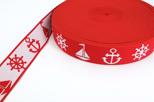 Gummiband Maritim - 40mm breit - Farbe: rot - 1m