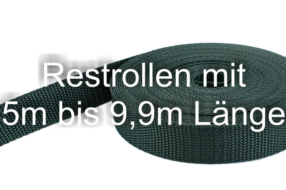 Restpostenbox 15mm breites PP-Gurtband 1,4mm, 25m - dunkelgrün (UV)
