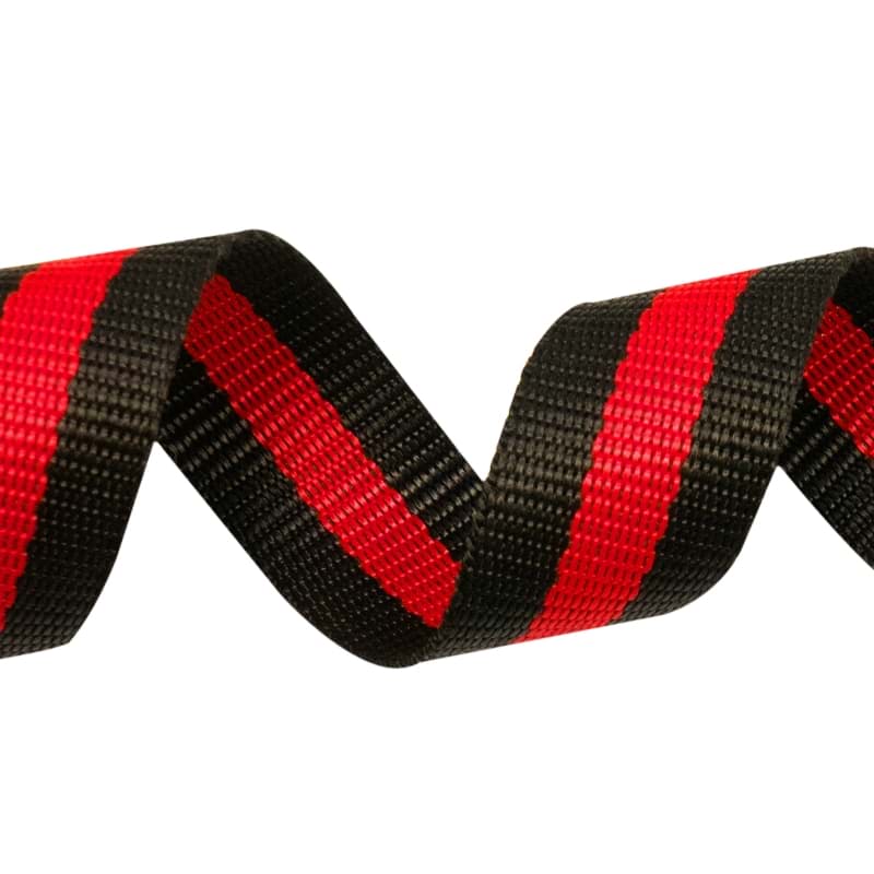 50m PP Gurtband - 39mm breit - 1,3mm stark - schwarz / rot