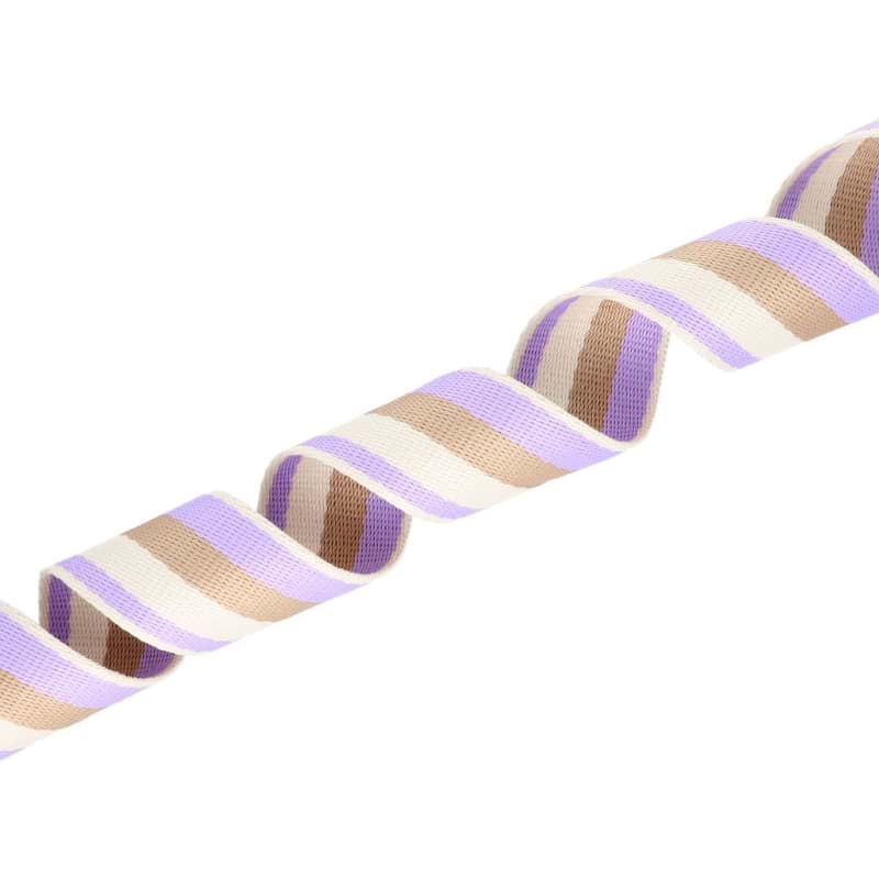 45m Gurtband aus Polycotton - 38mm breit - 1,2mm dick - Creme/ Dunkelbeige/ Flieder, Bild 1