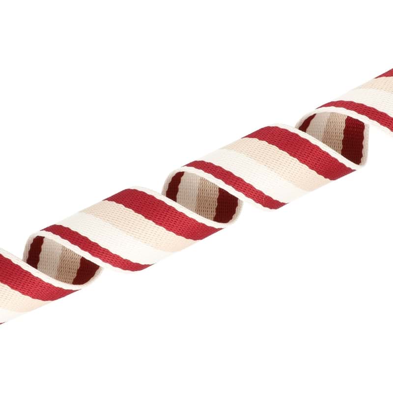 45m Gurtband aus Polycotton - 38mm breit - 1,2mm dick - Creme/ Beige/ Bordeaux