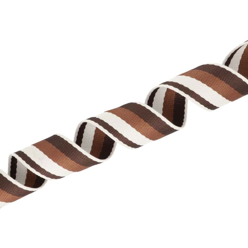 5m Gurtband aus Polycotton - 38mm breit - 1,2mm dick - Creme/ Dunkelbraun/ Braun