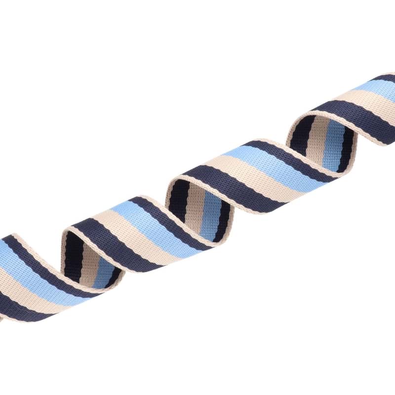 45m Gurtband aus Polycotton - 38mm breit - 1,2mm dick - Beige/ Dunkelblau/ Hellblau