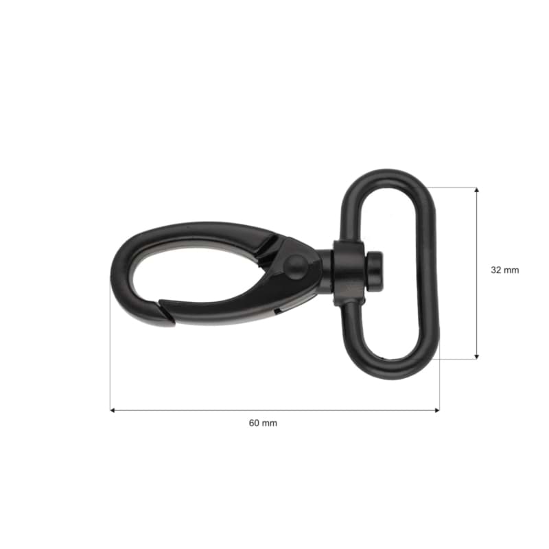 Karabiner aus Zinkdruckguss - 6cm lang - 32mm Durchlass - schwarz - 1 Stück, Bild 2