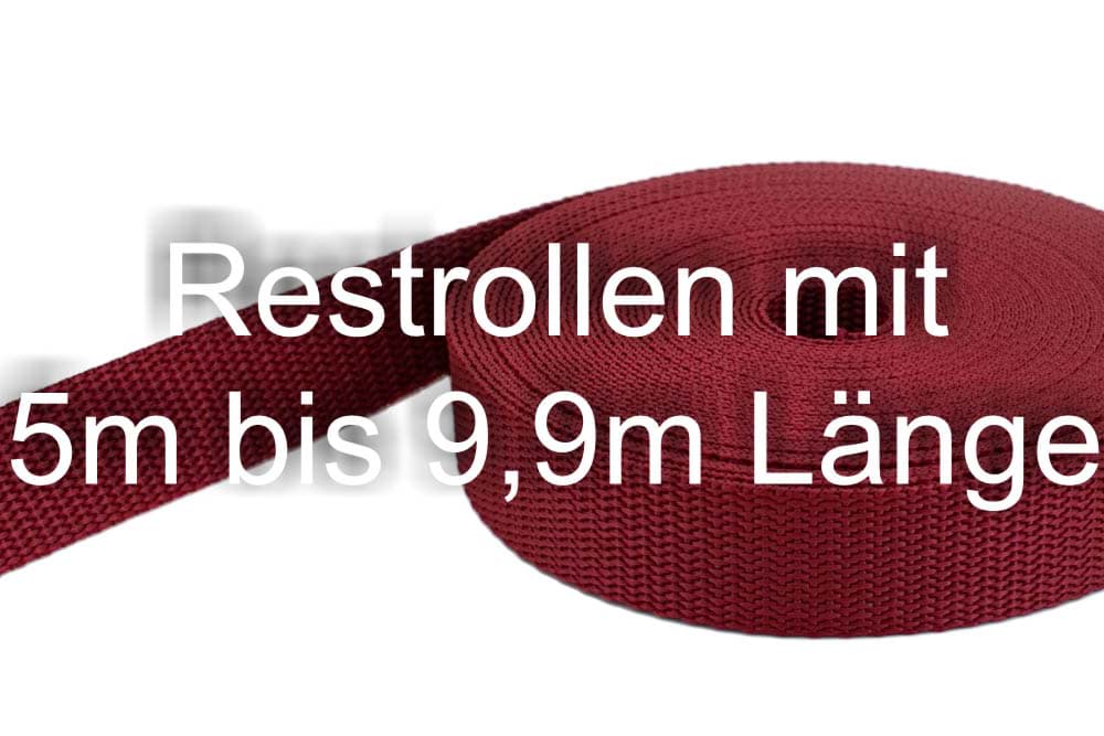 Restpostenbox 20mm breites PP-Gurtband - 1,4mm stark, 50m - bordeaux (UV)
