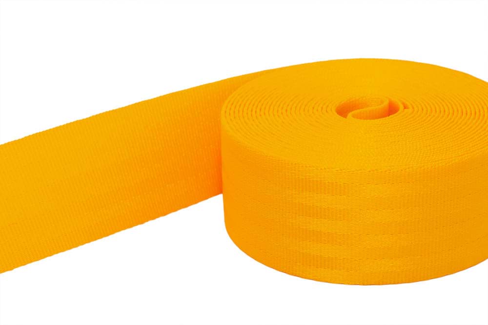 5m Sicherheitsgurtband dunkelgelb aus Polyamid, 38mm breit, bis 1,5t belastbar
