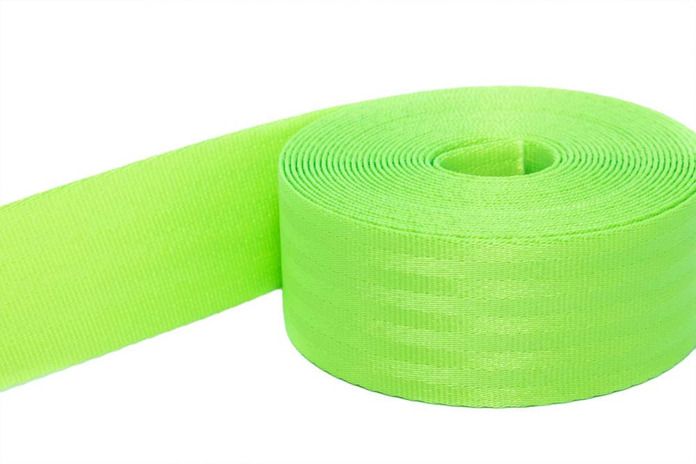 5m Sicherheitsgurtband neongrün aus Polyamid, 38mm breit, bis 1,5t belastbar