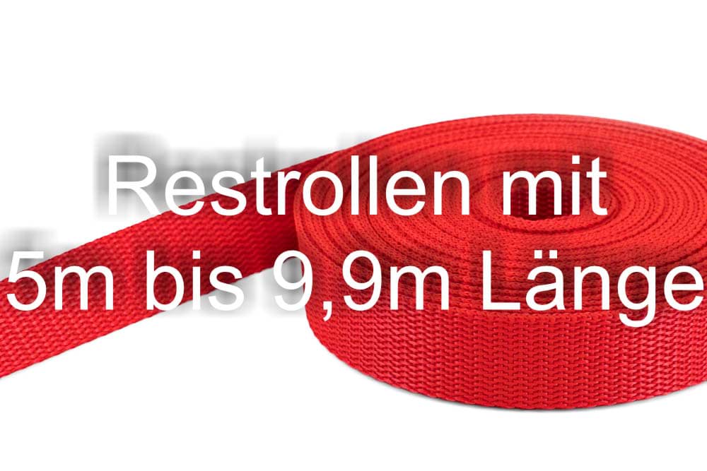 Restpostenbox 15mm breites PP-Gurtband 1,4mm, 25m - rot (UV)