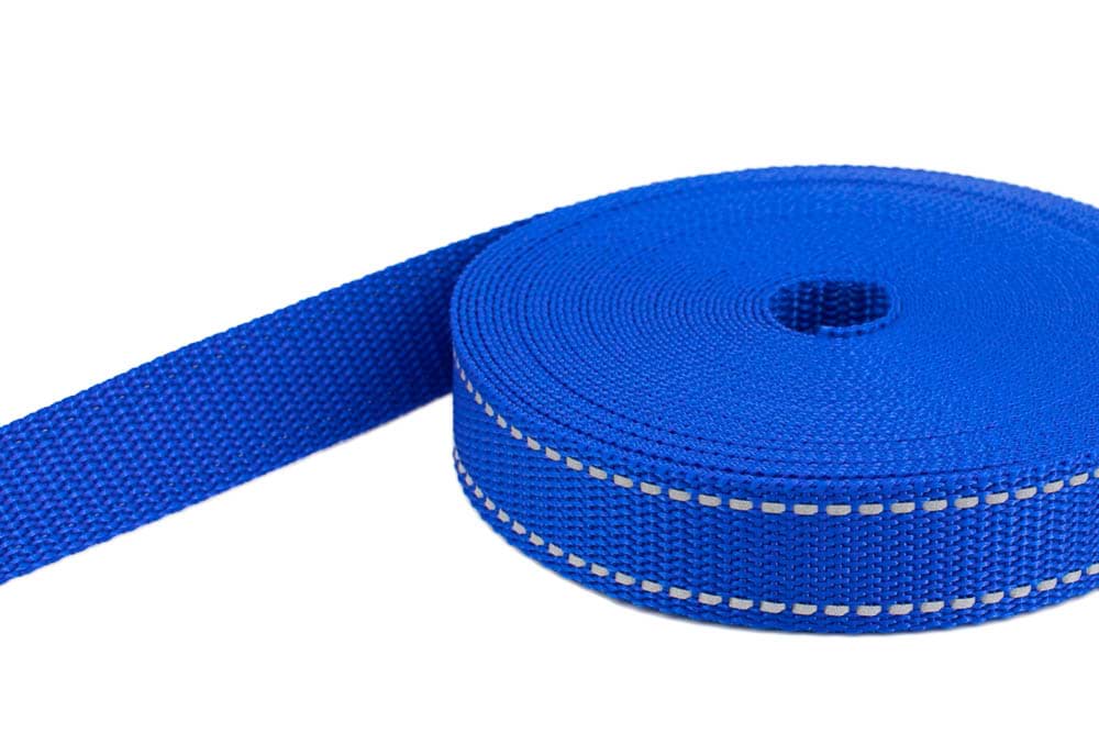 10m PP Gurtband - 25mm breit - 1,4mm stark - Königsblau mit Reflektorstreifen (UV)