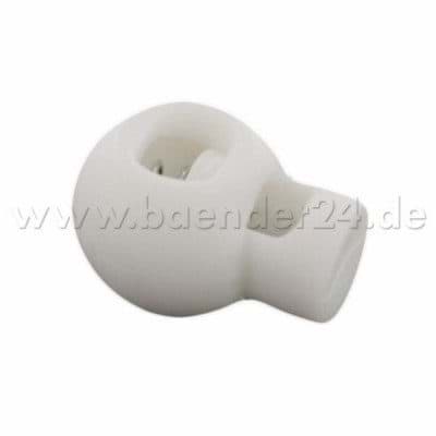 15mm Kordelstopper mit 3mm Durchlass, Kugelform, weiß, 1 Loch - 10 Stück