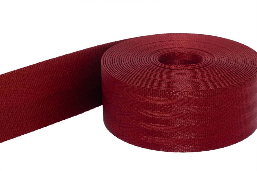 50m Sicherheitsgurtband weinrot dunkel aus Polyamid, 48mm breit, bis 2t belastbar