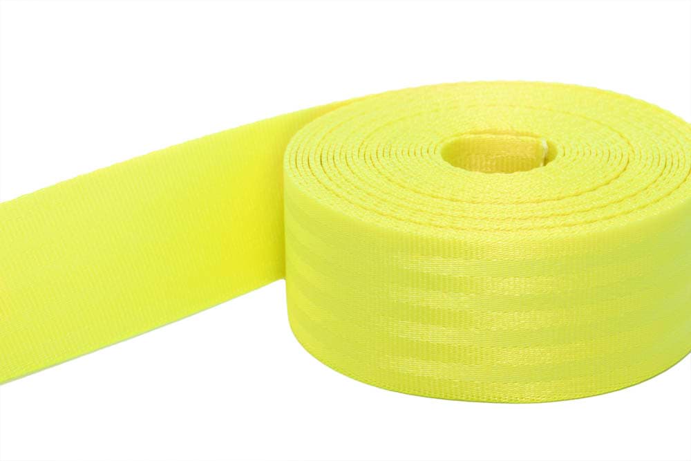 5m Sicherheitsgurtband neongelb aus Polyamid, 38mm breit, bis 1,5t